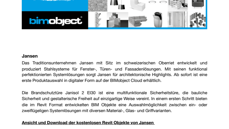 Newsletter - Jansen stellt erste BIM Objekte bereit, BIMscript® Online-Akkreditierung