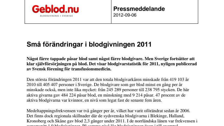 Små förändringar i blodgivningen 2011