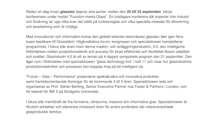 Det intelligenta glaset - glasstec samlar branschen 