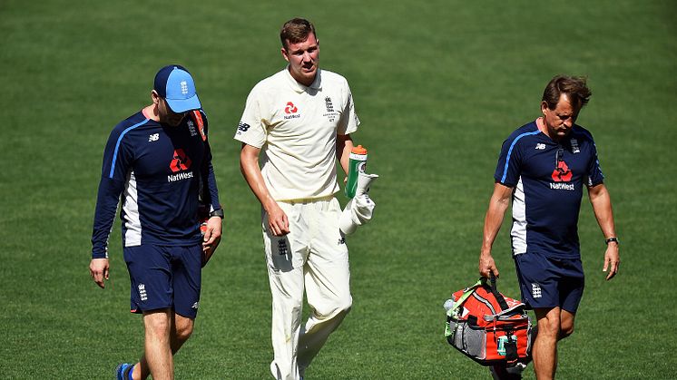 Jake Ball of England walks from the field after falling and injuring himself whilst bowling during day two of the four-day Tour match at Adelaide Oval. (Photo by  Getty Images)