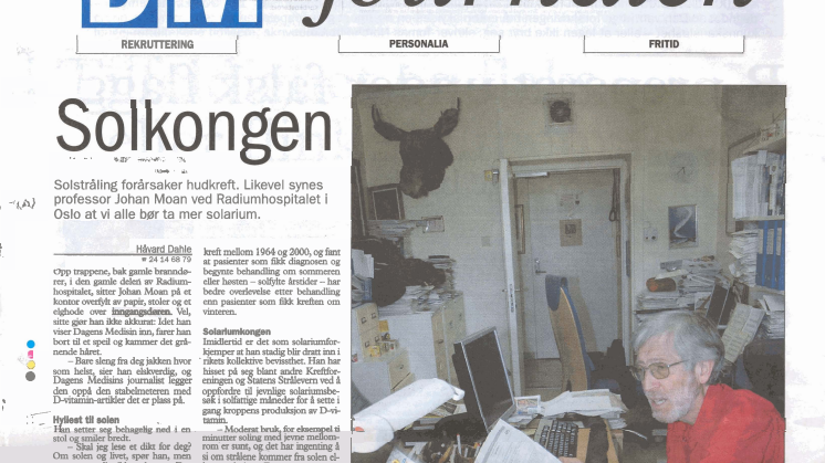 Artikel om Johan Moan i Dagens Medisin 070419