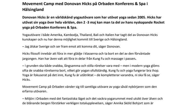 Movement Camp med Donovan Hicks på Orbaden Konferens & Spa i Hälsingland