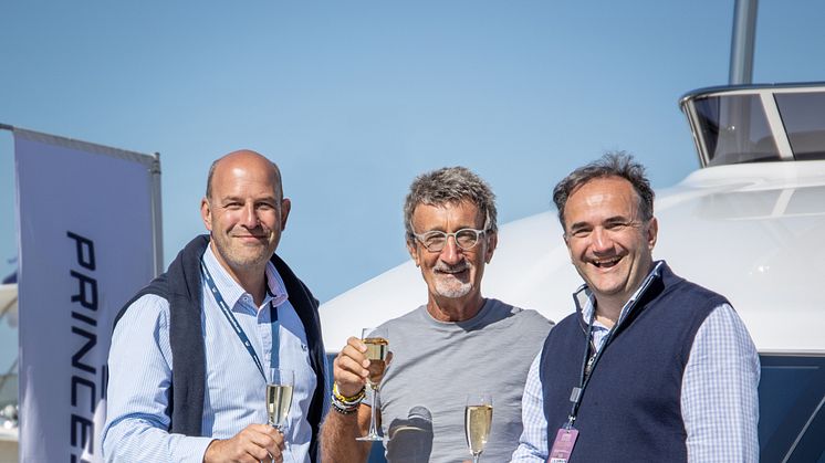 From left: Princess Yachts COO Paul Mackenzie; Eddie Jordan; Princess Yachts CEO Antony Sheriff;