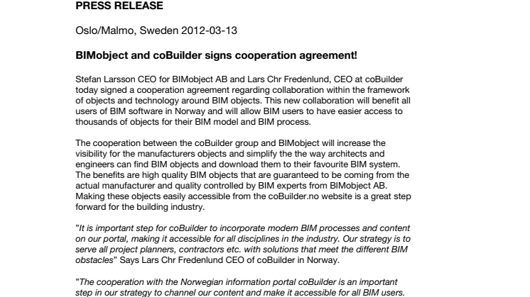 BIMobject and coBuilder signs cooperation agreement!