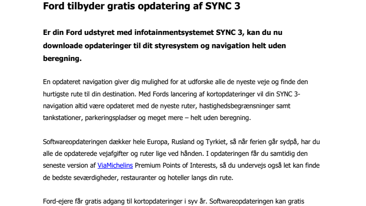 Ford tilbyder gratis opdatering af SYNC 3