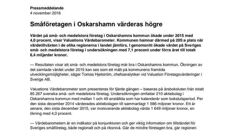 Värdebarometern 2015 Oskarshamns kommun