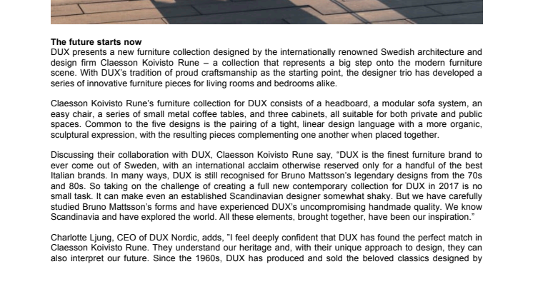 DUX presents Claesson Koivisto Rune Collection at 3daysofdesign in Copenhagen