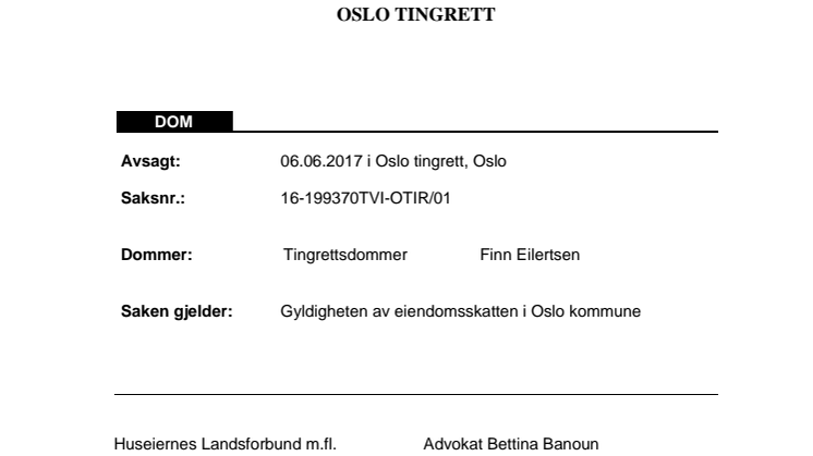 Dom i eiendomsskattesaken i Oslo 