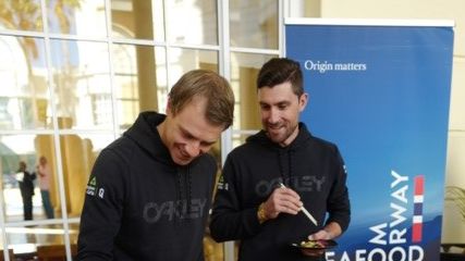 Edvald Boasson Hagen og Bernard Eisel under pressekonferansen i Cape Town