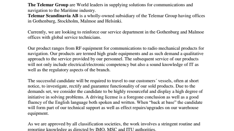 Global Service Technicians wanted!