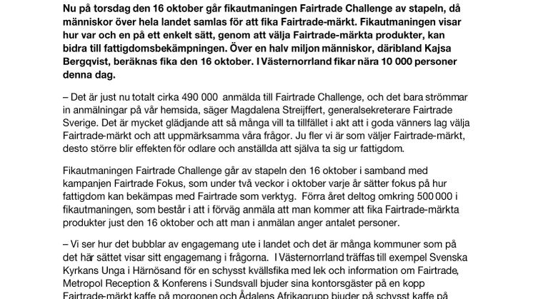 Nära 10 000 fikar Fairtrade i Västernorrland på torsdag