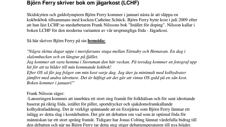 Björn Ferry skriver bok om jägarkost (LCHF)