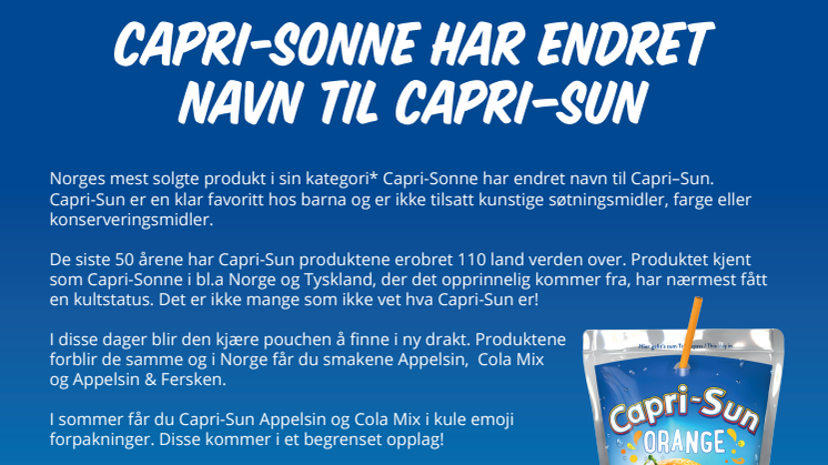 Capri-Sonne har endret navn til Capri–Sun