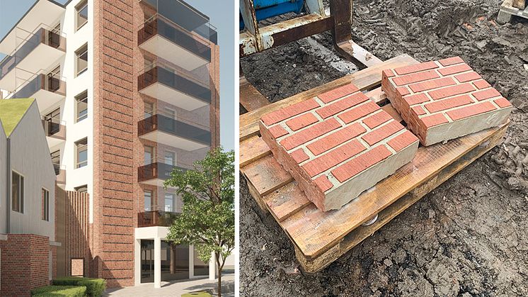 Stadskvarteret på Drottninghög får en mönstermurad fasad av återbrukat tegel.