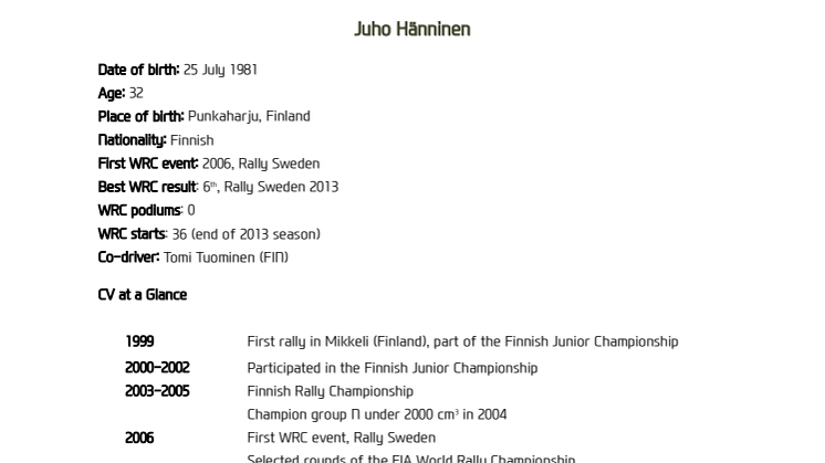 Juno Hänninen (FIN) får WRC-sete hos Hyundai