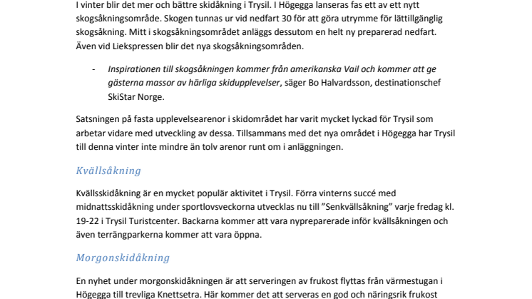 SkiStar Trysil: Nyheter & Event 2014/2015