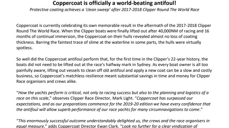 Coppercoat is officially a world-beating antifoul!
