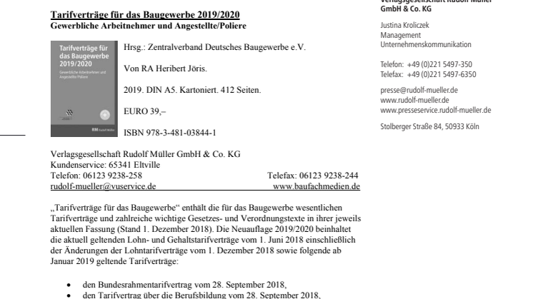 Tarifverträge für das Baugewerbe 2019/2020