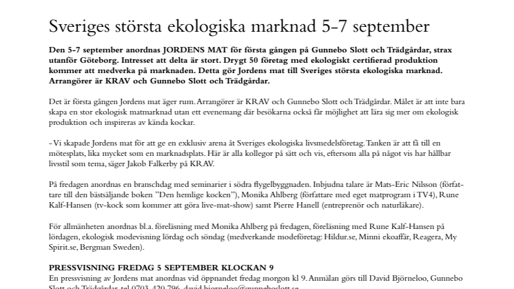 Sveriges största ekologiska marknad 5-7 september