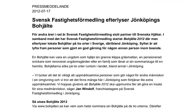 Svensk Fastighetsförmedling efterlyser Jönköpings Bohjälte