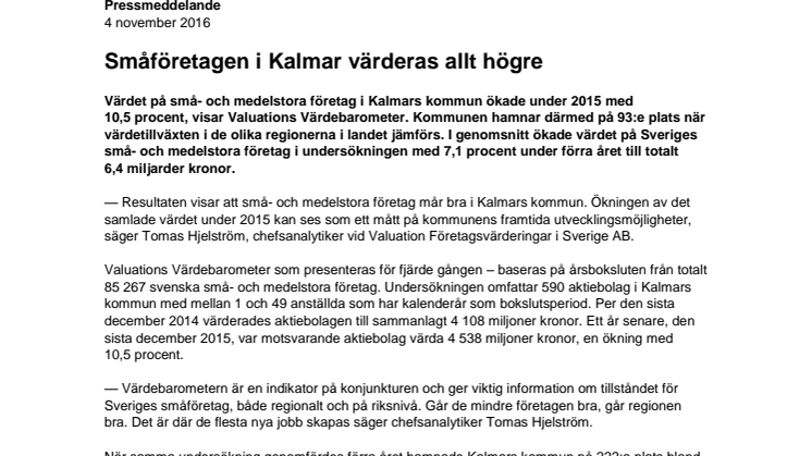 Värdebarometern 2015 Kalmars kommun