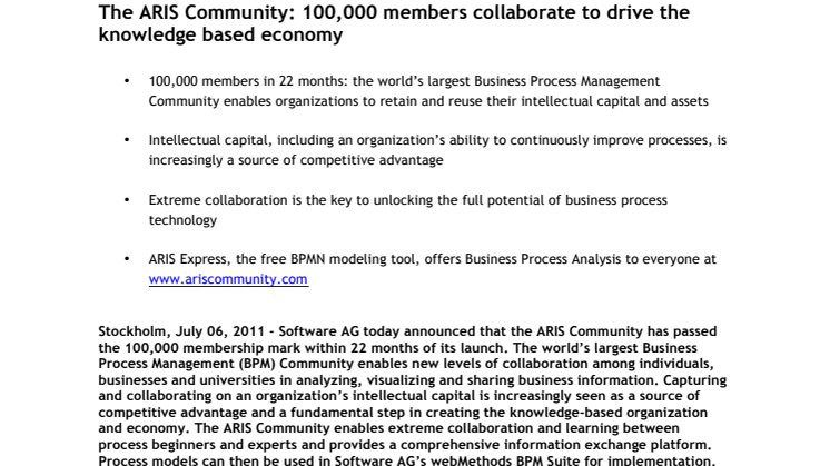 The ARIS Community: 100,000 members collaborate to drive the knowledge based economy 