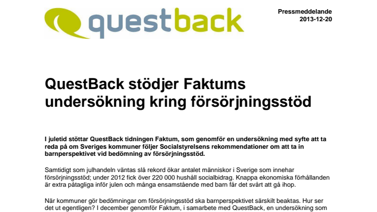 QuestBack stödjer Faktums undersökning kring försörjningsstöd