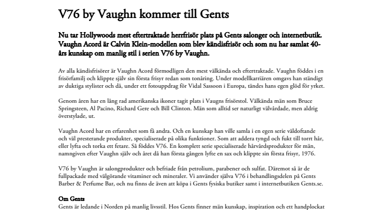 V76 by Vaughn kommer till Gents