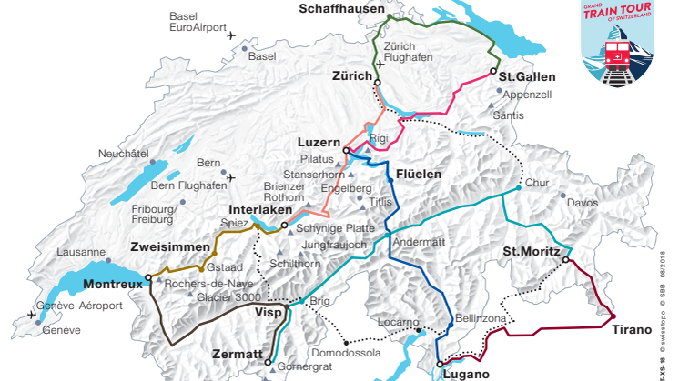 Karte Grand Train Tour of Switzerland