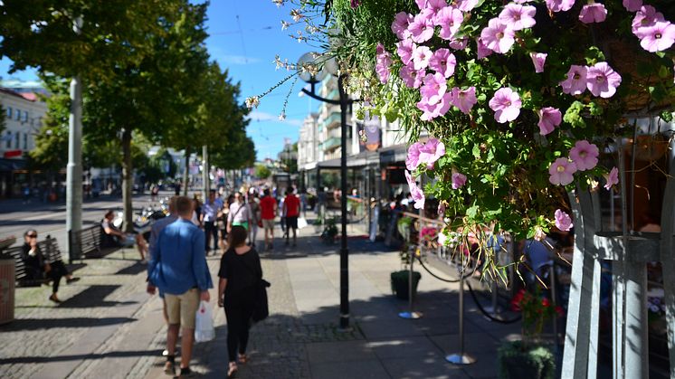 Sommar på de breda trottoarerna på Kungsportsavenyn i centrala Göteborg - Bild: Göteborgs Stad