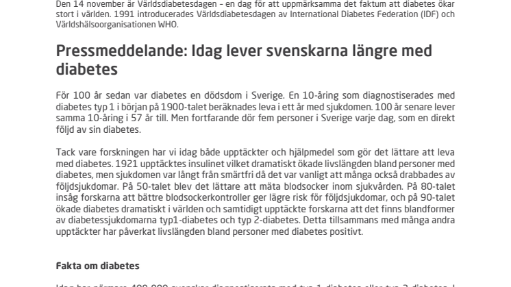 Idag lever svenskarna längre med diabetes