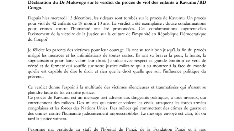 ​”Våldtäktsdom i DR Kongo ger hopp om ett fungerande rättsväsen”, säger Mukwege