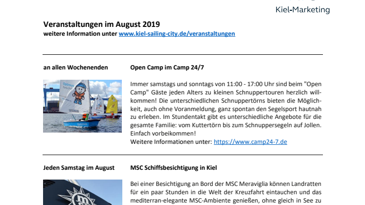 Termine im August über die Tourist-Information Kiel 