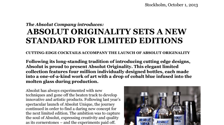 Absolut Originality sets a new standard for limited editions 