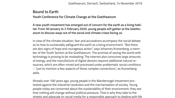 Bound to Earth. ​Youth Conference for Climate Change at the Goetheanum