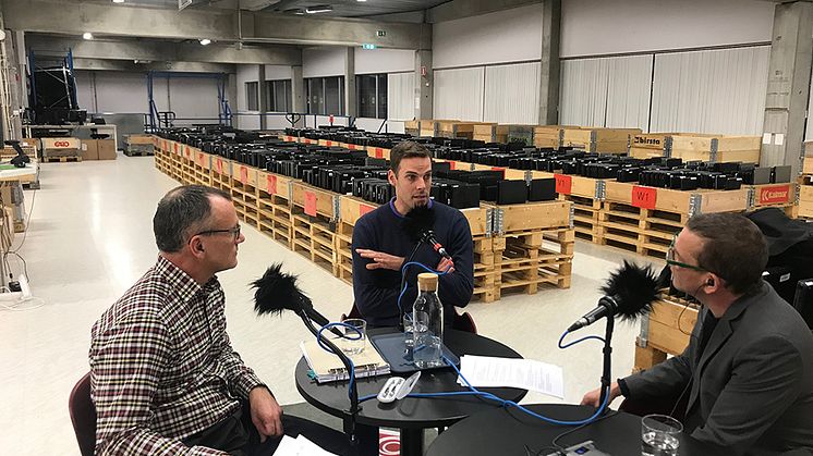 Cirkulär trio. Hervé Corvellec, professor i företagsekonomi vid Lunds universitet, Eriks Pettersson, hållbarhetschef Inrego och Ulf Lindholm, programledare för Cirkulära Podden.