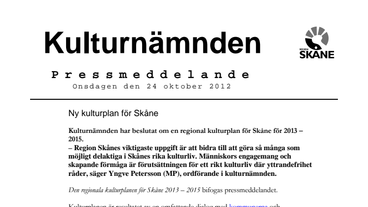 Ny kulturplan för Skåne