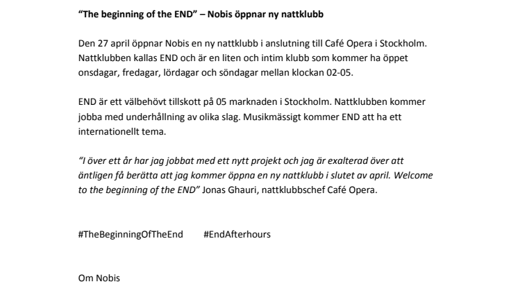 “The beginning of the END” – Nobis öppnar ny nattklubb 