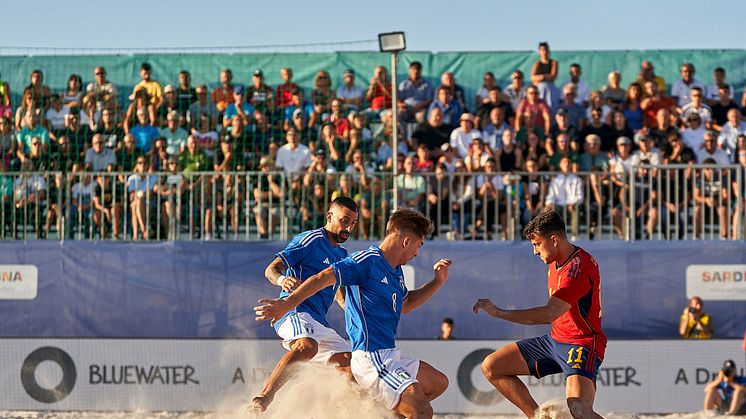 Fast and furious beach soccer tournaments are played in challenging sun-baked environments that demand good hydration for athletes and fans.