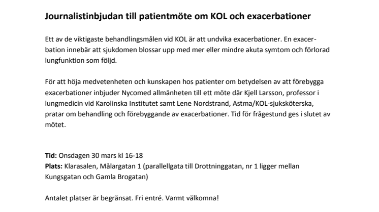 Journalistinbjudan till patientmöte om KOL och exacerbationer