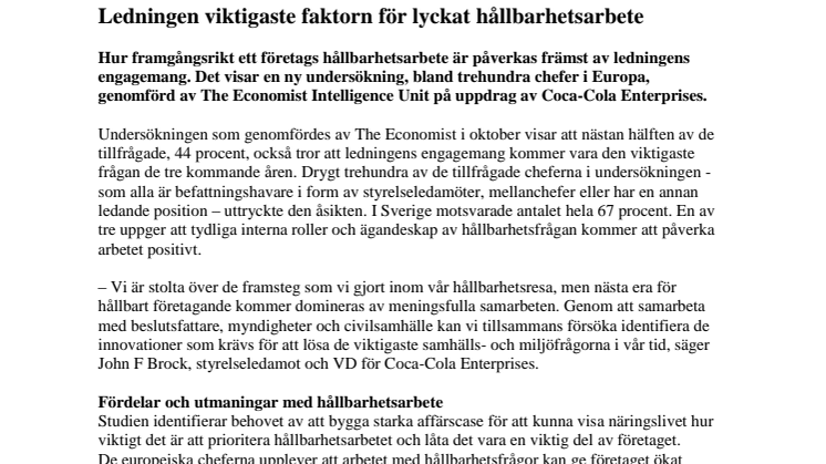 Ledningen viktigaste faktorn för lyckat hållbarhetsarbete