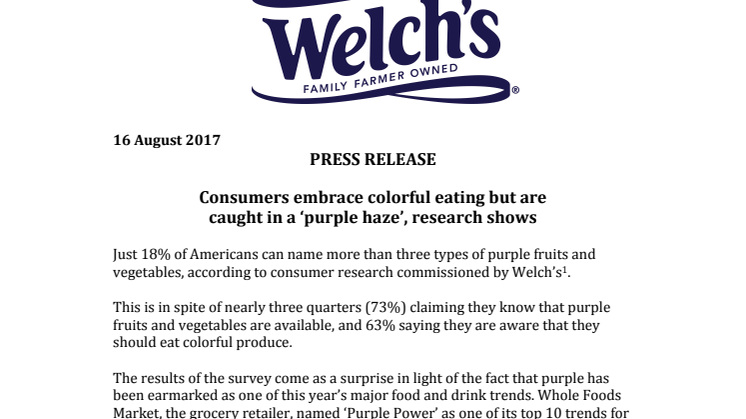Press release – Consumers embrace colorful eating but are  caught in a ‘purple haze’, research shows