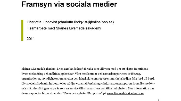 Inspiration till framtidens livsmedel - Den första framsynen via sociala medier