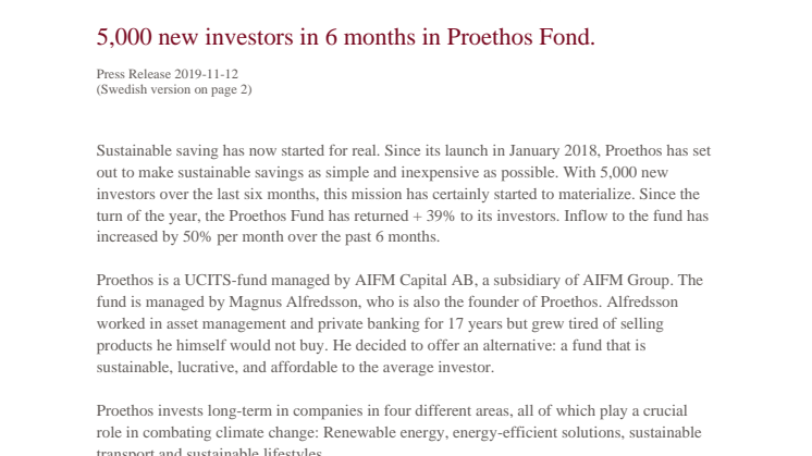 5,000 new investors in 6 months in Proethos Fond.