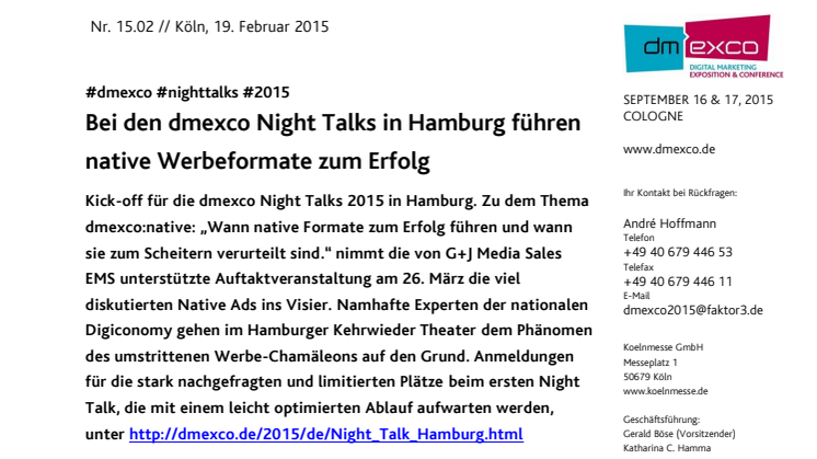 Bei den dmexco Night Talks in Hamburg führen native Werbeformate zum Erfolg