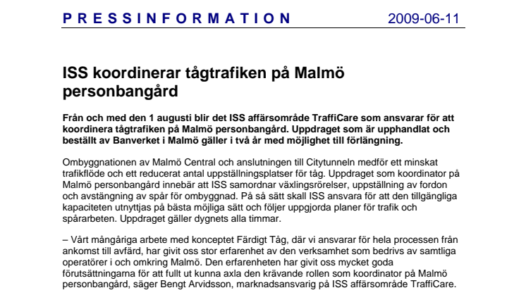 ISS koordinerar tågtrafiken på Malmö personbangård