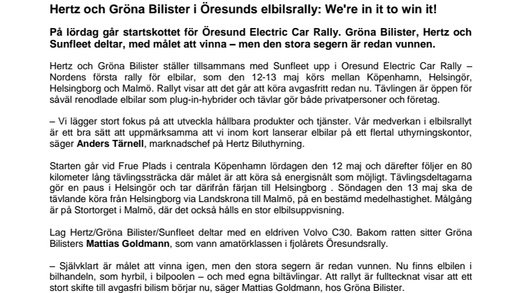 Hertz och Gröna Bilister i Öresunds elbilsrally: We're in it to win it!