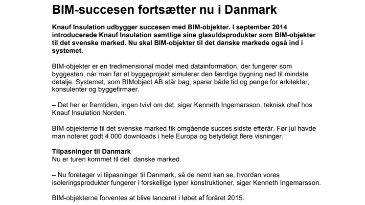 BIM-succesen fortsætter nu i Danmark 