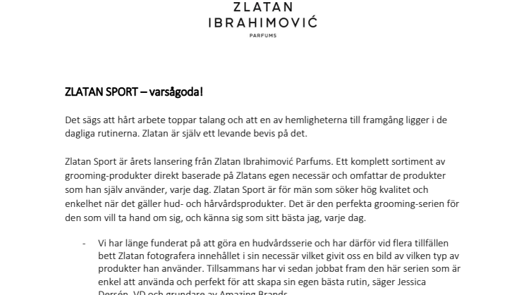 Pressrelease ZLATAN SPORT