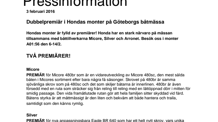 Dubbelpremiär i Hondas monter på Göteborgs båtmässa